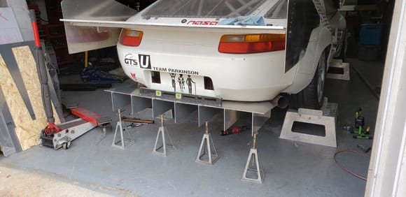 Test-fitting was next, but before I could do that a support structure had to be made from where the diffuser would hang up to the rear frame of the car, because the urethane rear bumper is too weak to hold the diffuser in place by itself. 