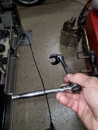 Crowsfoot wrench on ratchet with extension to replace oil pressure sender