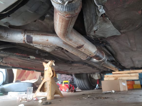 Exhaust work 2.5 downpipes to 3 single out. Welder had feeding issues so excuse my trash welds (flux core).