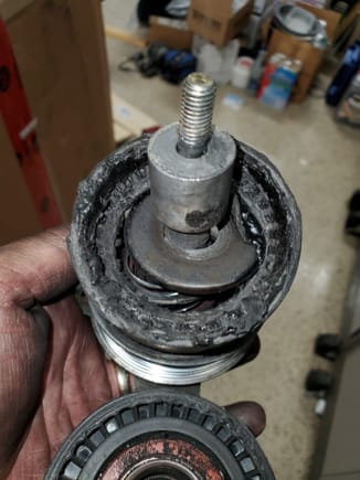 Bearing part of pulley is just gone.