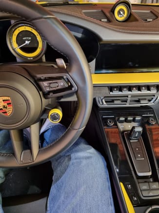 Color matched mode selector dials in a selection of Porsche colors 
(Coming soon also for the 718, 991.2, Panamera and previous gens Macan and Cayenne) 
https://www.radiatorgrillstore.com/product-page/porsche-aluminum-mode-selector-switch-custom-look