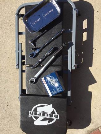 Tool List
Torx 30
1/4 ratchet 
#10 reverse torx (for heat shields)
3/8 flexible head fine tooth ratchet 
Magnetic spark plug socket 
3/8 torque wrench 
3/8 universal joint (not in pic)
Bosch Spark Plugs
