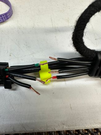 The plug on the harness is as follows green is ignition switched 12v and black is ground