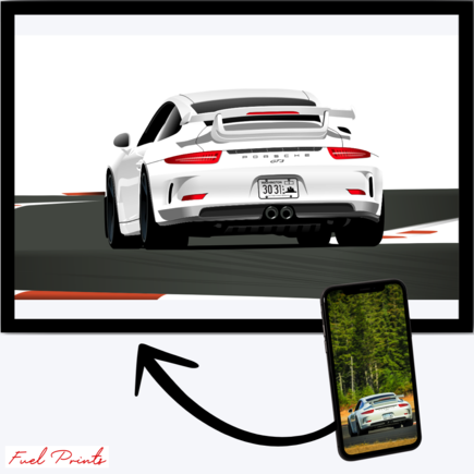 Photo of a 991 GT3 on track beautifully illustrated and framed. 