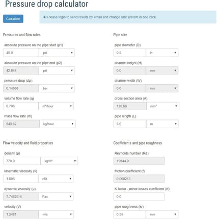 Pressure drop calc for 8AN line.