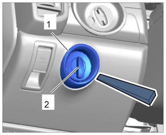 2. Unclip trim -1- around the main headlight switch -2- .
3. Remove main headlight switch -2- completely.