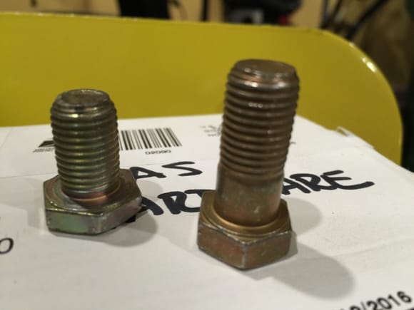 old bolt on left, new longer bolt for transverse bar on right