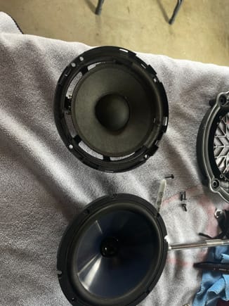 Old Stock speaker and it's replacement.  No wonder it didn't sound good