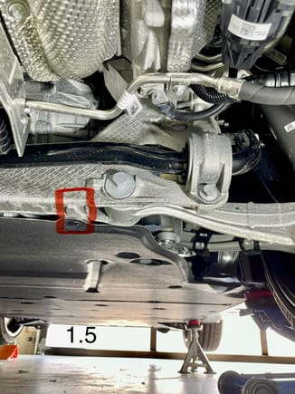 I used this reinforced part of the rear subframe on the left rear (sorry that this picture is from the right rear - it’s just a reference), to place a second jack and hold up the left rear so I could remove my AC jack and replace it with a stand. 