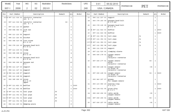 Exhaust system page from Katalog