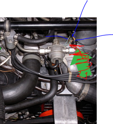 Please see Temp II sensor(blue arrows) behind the temperature sensor(red/green arrows). I"m having trouble getting at it with a wrench/socket. I believe its a 19mm nut