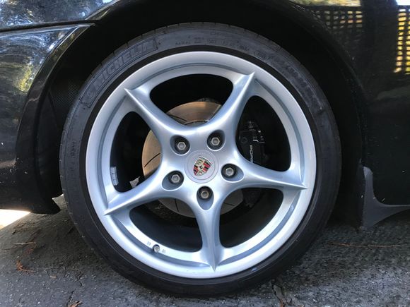 A freshly painted front wheel.
