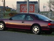 Our '92 T-Bird Sport at Endless Caverns on US Rt 11 in March 2009.   I first noticed this car in 1992 when it showed up at a house in Greenville, I noticed it often over the years, and in 2006 I noticed a &quot;4-sale&quot; sign on it.
Stopped, inquired, looked at maint records, lady owned car since new (I knew this) and it had just been repainted for the first time and the AOD rebuilt because it lost OD.   
She had intended to keep it, her husband bought her a small SUV, so asking price just did cover cost of paint and trans.  
I lowered it about 1-1/2&quot; or so, added spoiler and stripped and polished the Cougar 7 spoke 16x7s for it, made aluminum centers, &amp; wrapped in 225/60-16 RS-As.  5.0 HO doesn't leak or use any oil at 150K miles, smooth as silk running.   
The '92 Sport also came with the JJJJ springs and fast steering rack, I almost sold this car 2013 but decided to keep as well.  I'ld like to swap[ a 5 spd manual into it .