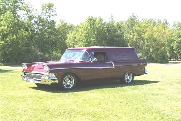 Here's my "baby". 58 Courier Sedan Delivery I have had since 1972. 390, C6, PS, disc brakes, AC. electric seats, ghost flames inside and outside. 