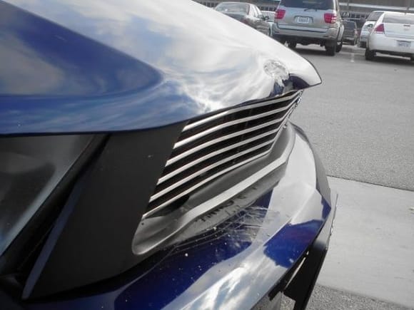 damaged hood and grill side view