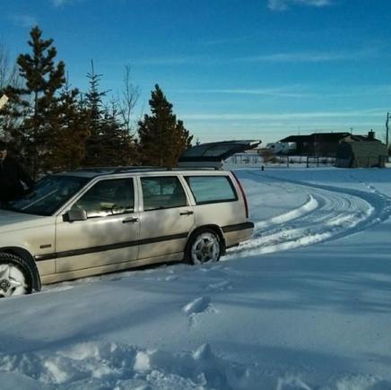 Plowing snow in the back yard