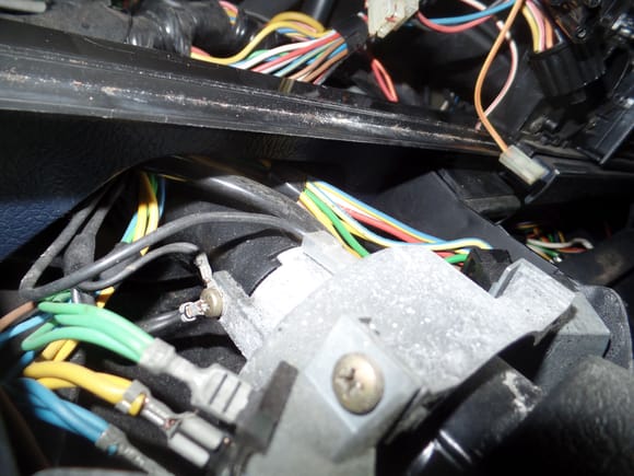 The black ganged ground on the steering column got the black ground in the large circular female connector working, and then the dash instrument illumination lights came together.  