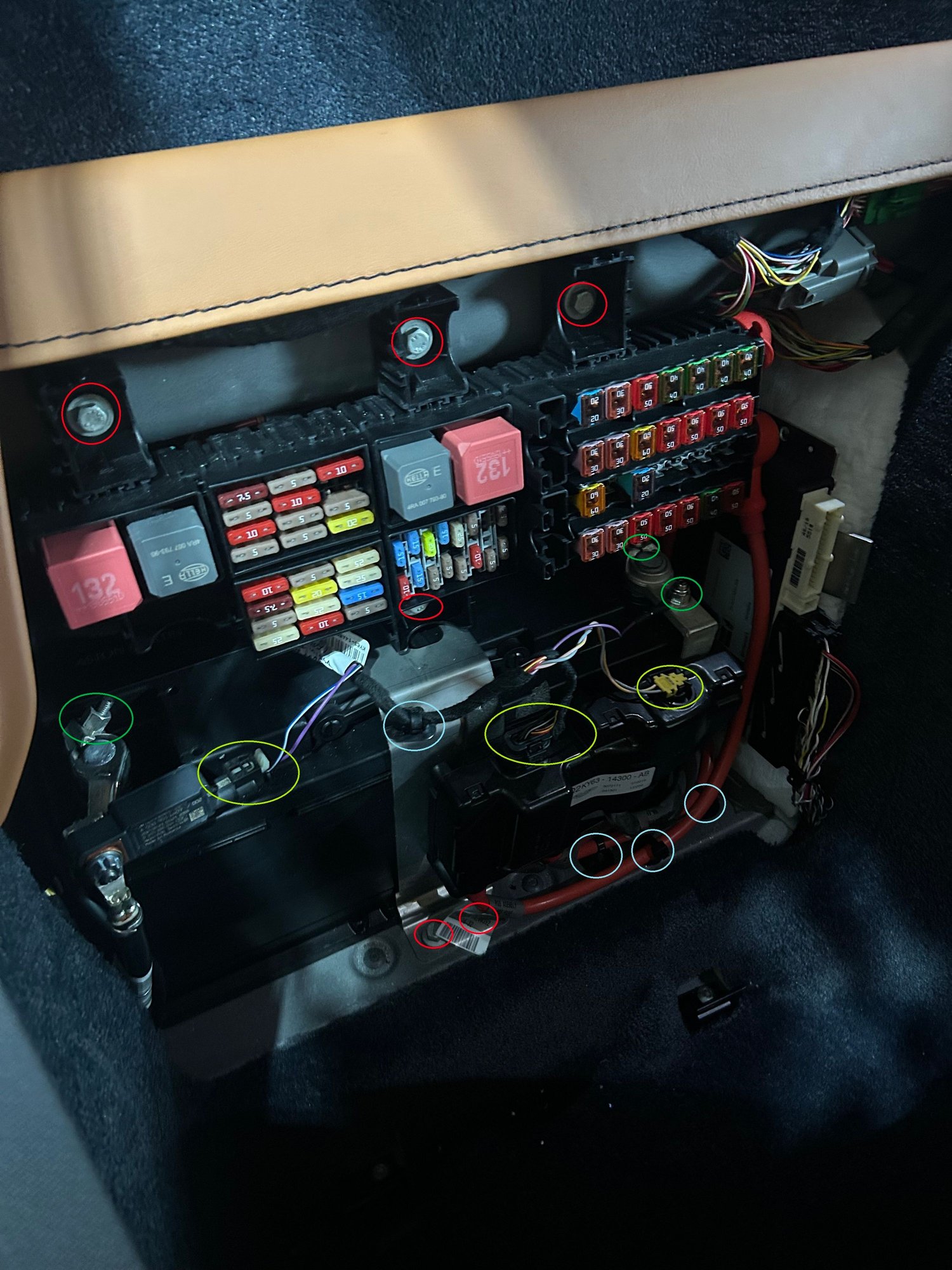 All disconnections points besides the 2 10mm bolts the secure the battery bracket to the back wall. Also the battery vent on the left side cannot be seen in the photo.