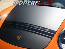 Matte Black Hood with Gloss Black Stripes. Orange Porsche Carrera 03