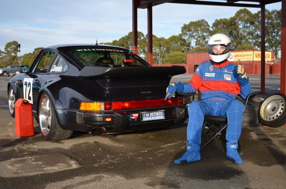 Messing around in the pits with the 930 before a race. (Note: Number plate humor).