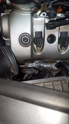 The two silver covered pipes below valve cover are broken by belt....are they the reason coolant was leaking out or do they just carry vacuum? 

