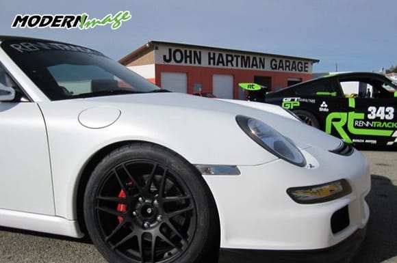 RennTrack dot com PORSCHE 997s after being wrapped with matte white vinyl, by ModernImage.net