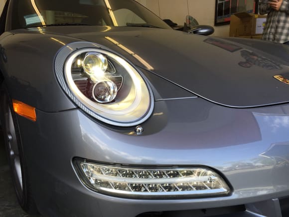 Close up of the Low Beam on the 997 LED Headlight Convrsions