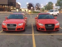 The car on the right is someone's in Edmonton, I don't see many red Audi's around, so I took a picture of ours side by side hoping he's on here wouldn't mind meeting him, I've got some questions about his car