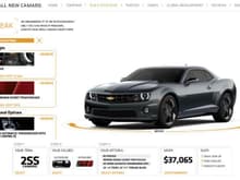 Screen shot from the http://www.chevy.com/allnewcamaro Build and Price page