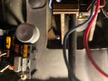 Brake light works (but switch mechanics are off) 
Only the blue/white wire left on the other plastic connector 