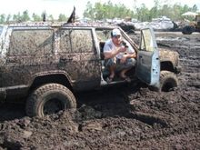 Jeep stuck in some mud I thougt I would make. That my friend Josh stuck hanging out waiting to be pulled out.