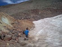 Hurricane Pass, at the north west base of Hurricane Peak. Jayce exploring the area.