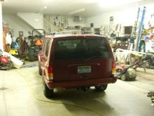 Green tailgate now painted Chile Pepper Red to match. Also had end caps painted and rear bumper. And the shop, insulated, heated, 220v electrical, 5 high output 8' flourescent lights, hot/cold water and sound system! An upstairs storage area keeps parts I'm not using out of my way. (Getting full). I have my large compressor up there also so I don't have to hear it.