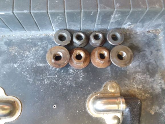 Nuts from my Jeep on top row, nuts from the donor Grand Cherokee below. Used the bottom row for install.