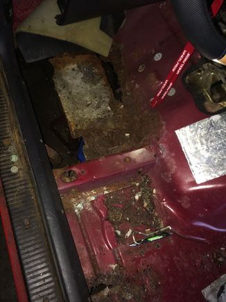 Driver side. Basically from the crossmember forward is ruined. Also rusted halfway up the inner door jamb edge.