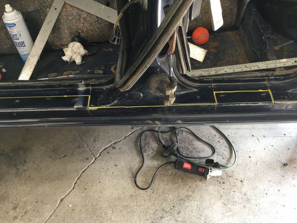 I marked where I wanted to cut. Note that the cut line in the door sill area is approximately 1 1/4” from the seam that supports the door seal. More on why later.