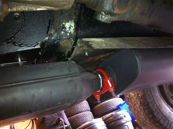 Cat and muffler with stainless steel heat shields and repaired floor above