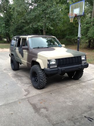 Little spray paint. Wind didn't help none. Wheels and tires.