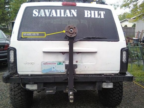 spare hub and tire mount ..i bolt it  on there in case i break one at the trails.