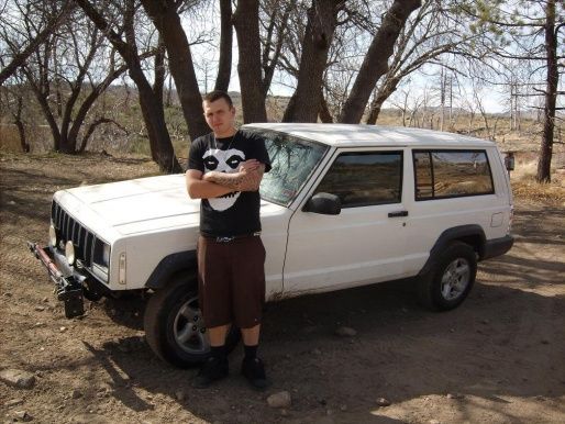 posing by the jeep