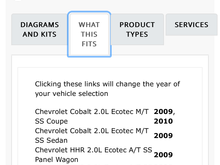 Here’s the passenger side fitment list. Just the HHR and Cobalt SS variant models listed, no other GM vehicles 