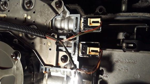 Notice the melting plastic clip on the second solenoid, this was the #2 , 3-4 solenoid 