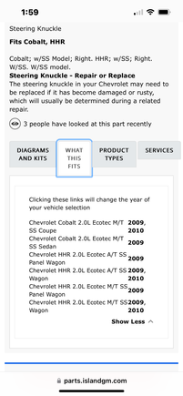 Here’s the passenger side fitment list. Just the HHR and Cobalt SS variant models listed, no other GM vehicles 