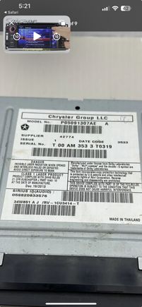 P05091307AE  A
Part number 


059820833576
Sirius Sat ID


DATE CODE.  3533
SERIAL NO. T 00 AM 353 3 T0319


SUPPLIER. 
42774

Issue 1