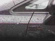 red and white pinstripe side honda emblem