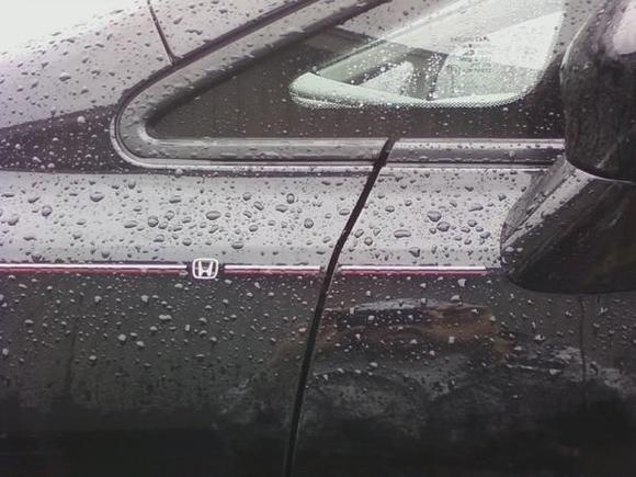 red and white pinstripe side honda emblem