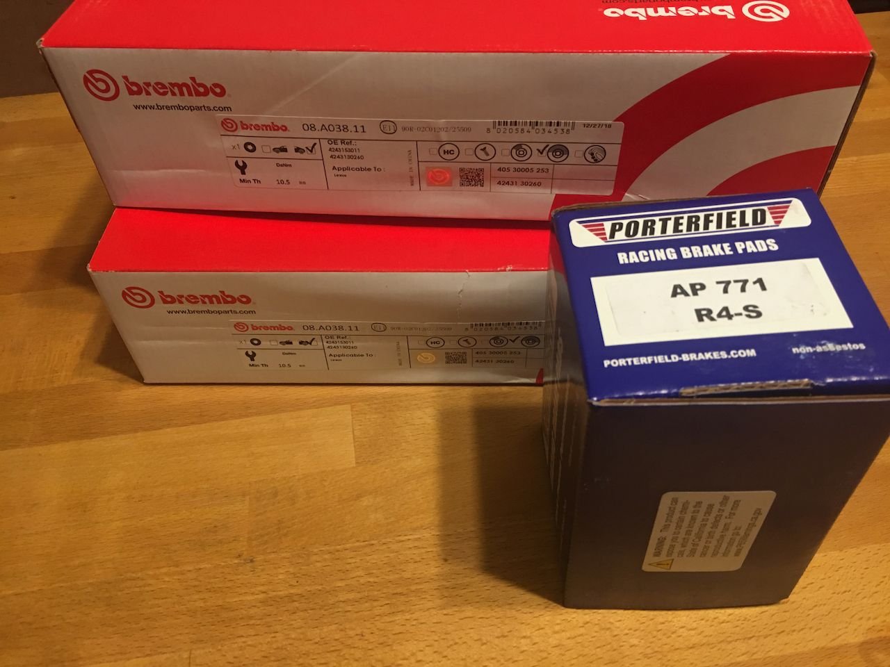 Brakes - GS430/SC430 rear pads/rotors - 2 x Brembo 08.A038.11 Rotors & Porterfield R4-S AP771 - New - 2001 to 2010 Lexus SC430 - 2001 to 2010 Lexus GS400 - 2001 to 2010 Lexus GS430 - 2001 to 2010 Lexus SC400 - El Cajon, CA 92019, United States