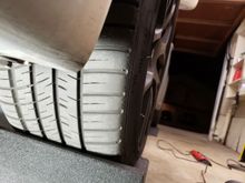 Close-up of front left, showing stretch of 225 on 8.5in rim.  