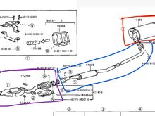 Front in purple, center in blue, tail in red. 