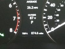 We just returned from a vacation in Destin Florida. I took this picture when we pulled in our garage in Ohio. I used BP 93 octane for the entire trip home and got 26.2mpg with a fully loaded trunk, back seat and my wife and I in the car. Average speed was 67mph with the bulk of freeway driving at 78mph. I'm pleased with the mileage.